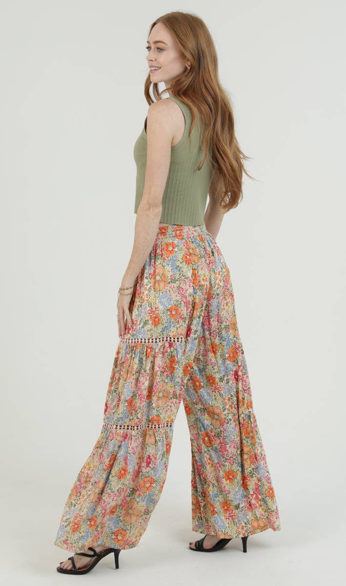 WIDE LEG PANTS WITH LACE CUT OUTS