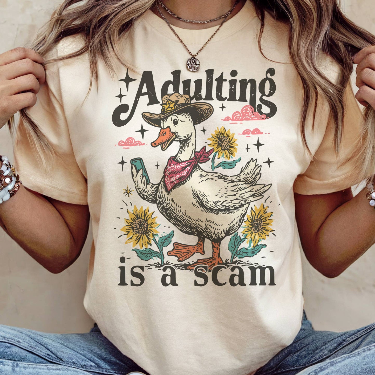 Sarcastic Duck Adulting Is A Scam Graphic Tee