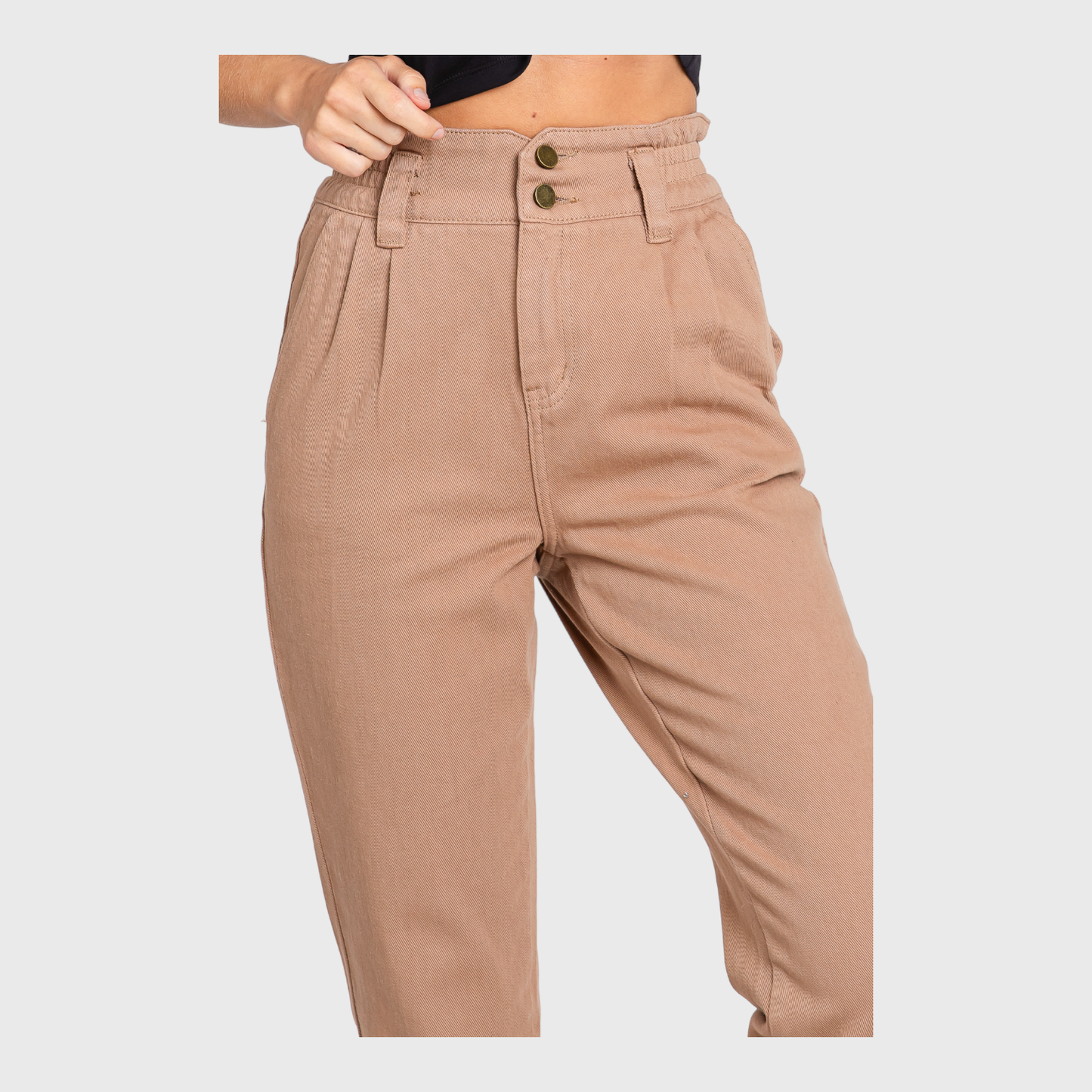 HIGH RISE PAPER BAG MOM JEANS W/ ELASTIC BAND