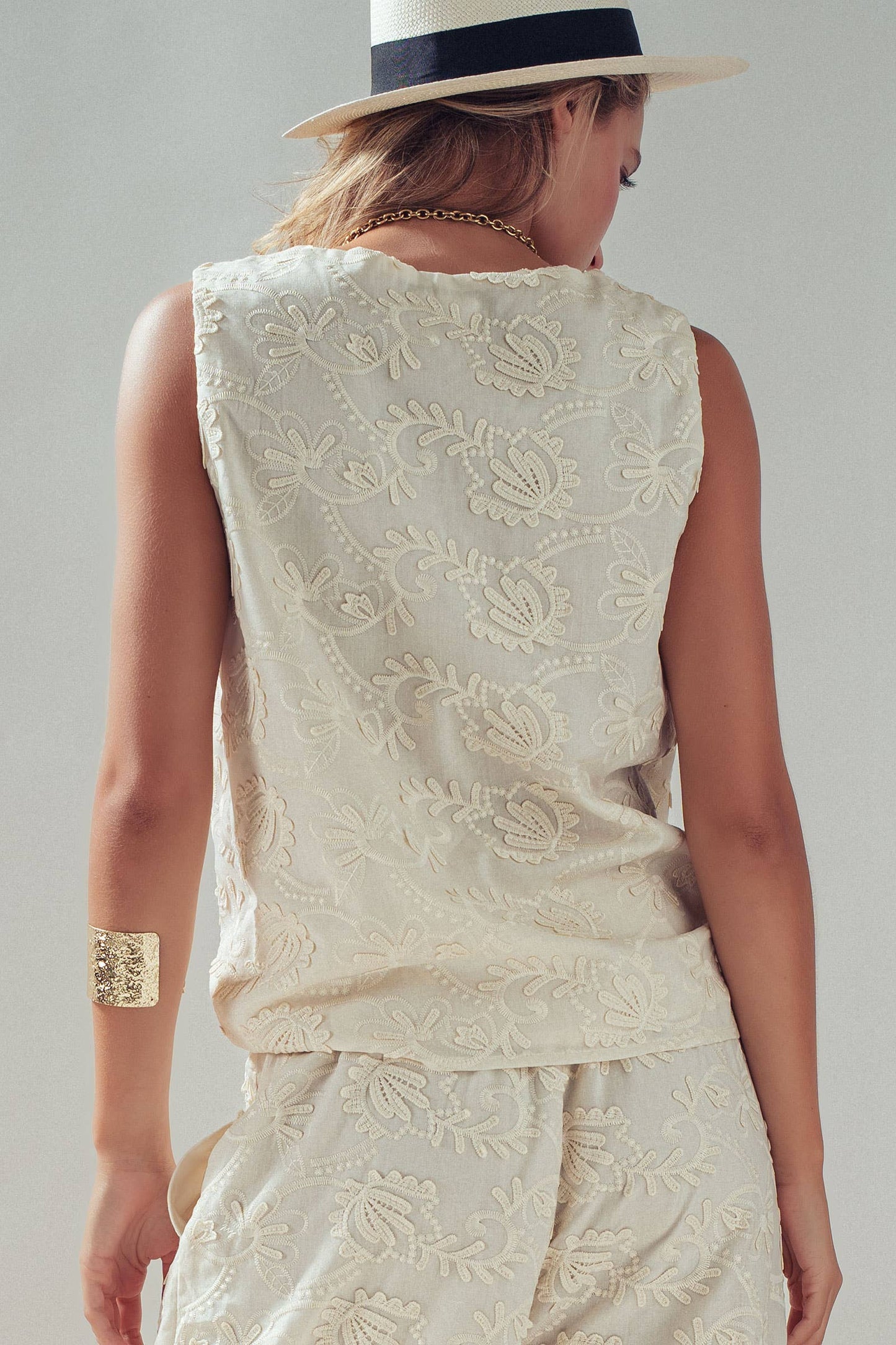 Floral Embroidered Cotton Top And Pant Set