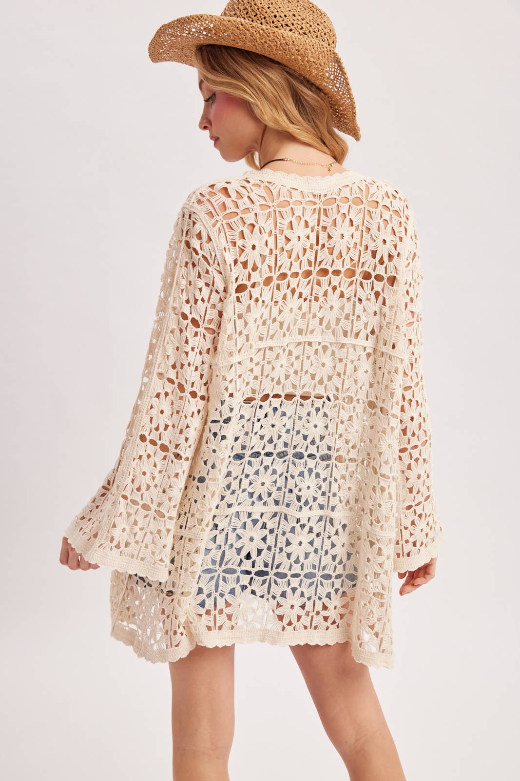 BOHO OPEN-WORK CROCHET KIMONO CARDIGAN