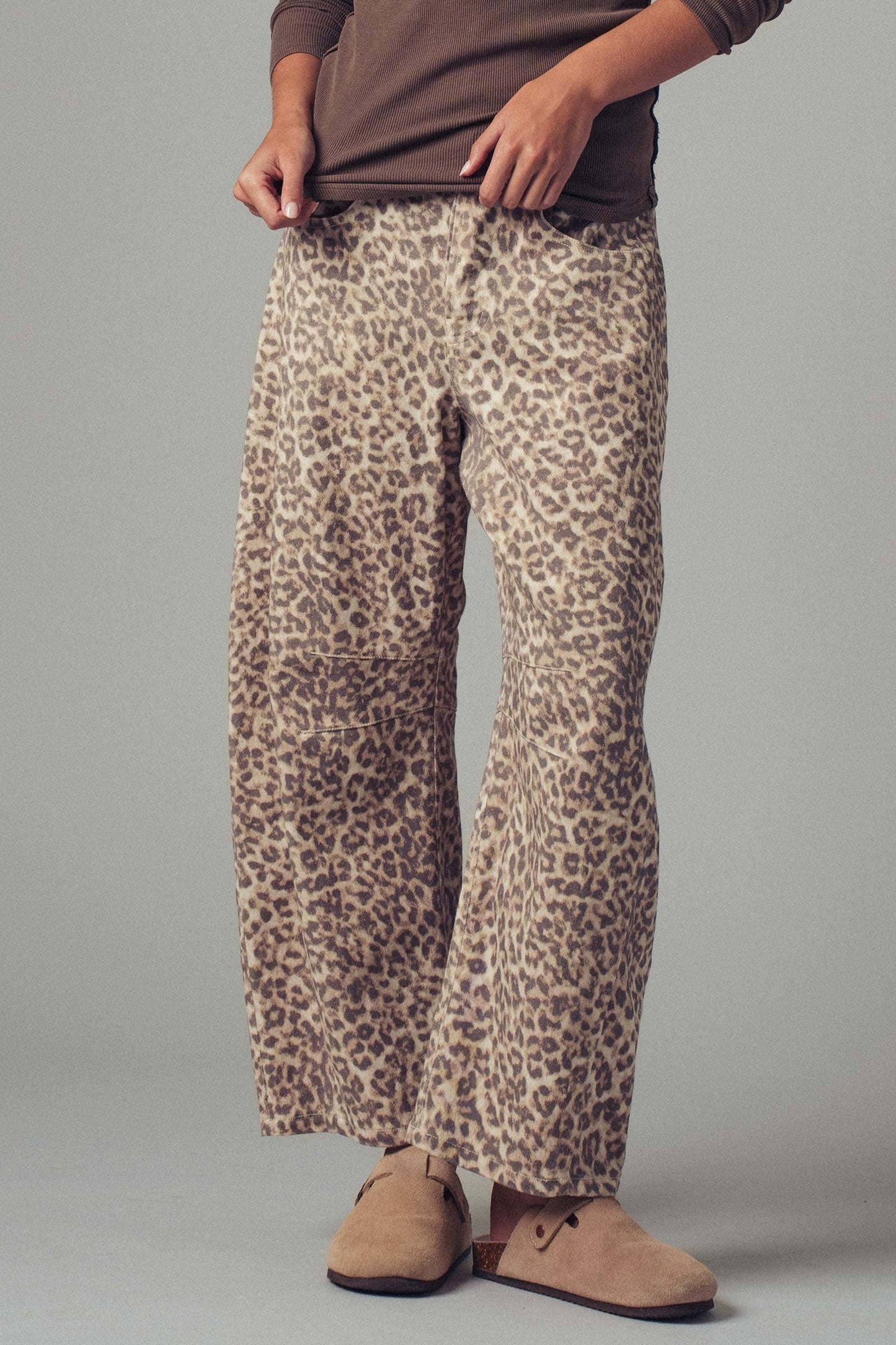 Leopard Print Barrel Jeans