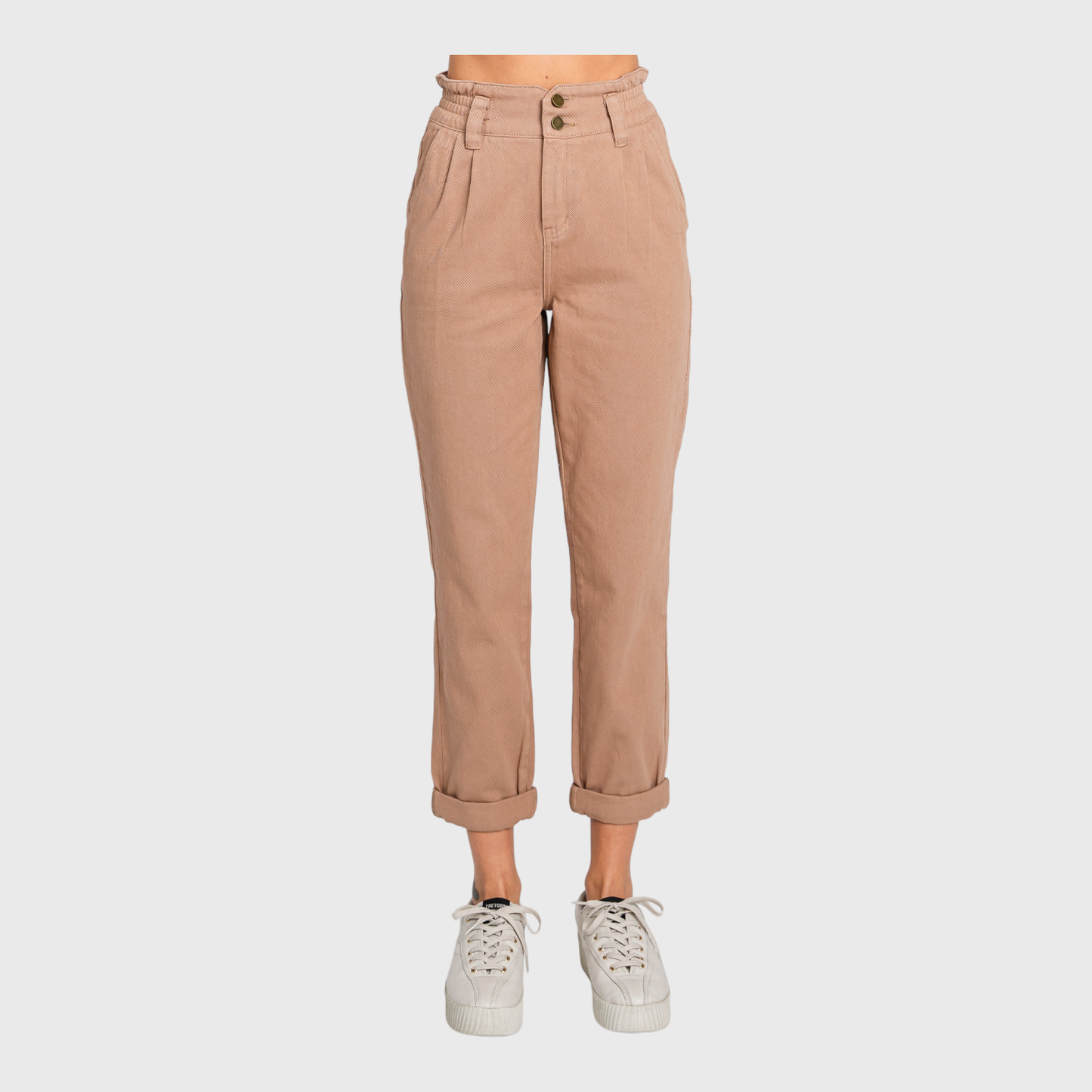 HIGH RISE PAPER BAG MOM JEANS W/ ELASTIC BAND