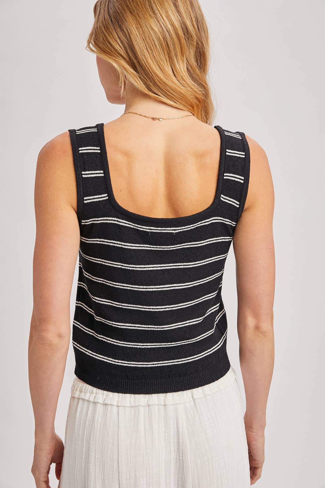 STRIPED KNIT SLEEVELESS TANK TOP