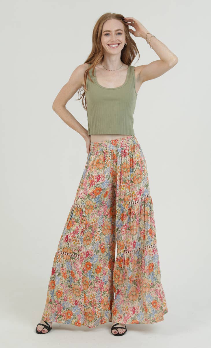 WIDE LEG PANTS WITH LACE CUT OUTS