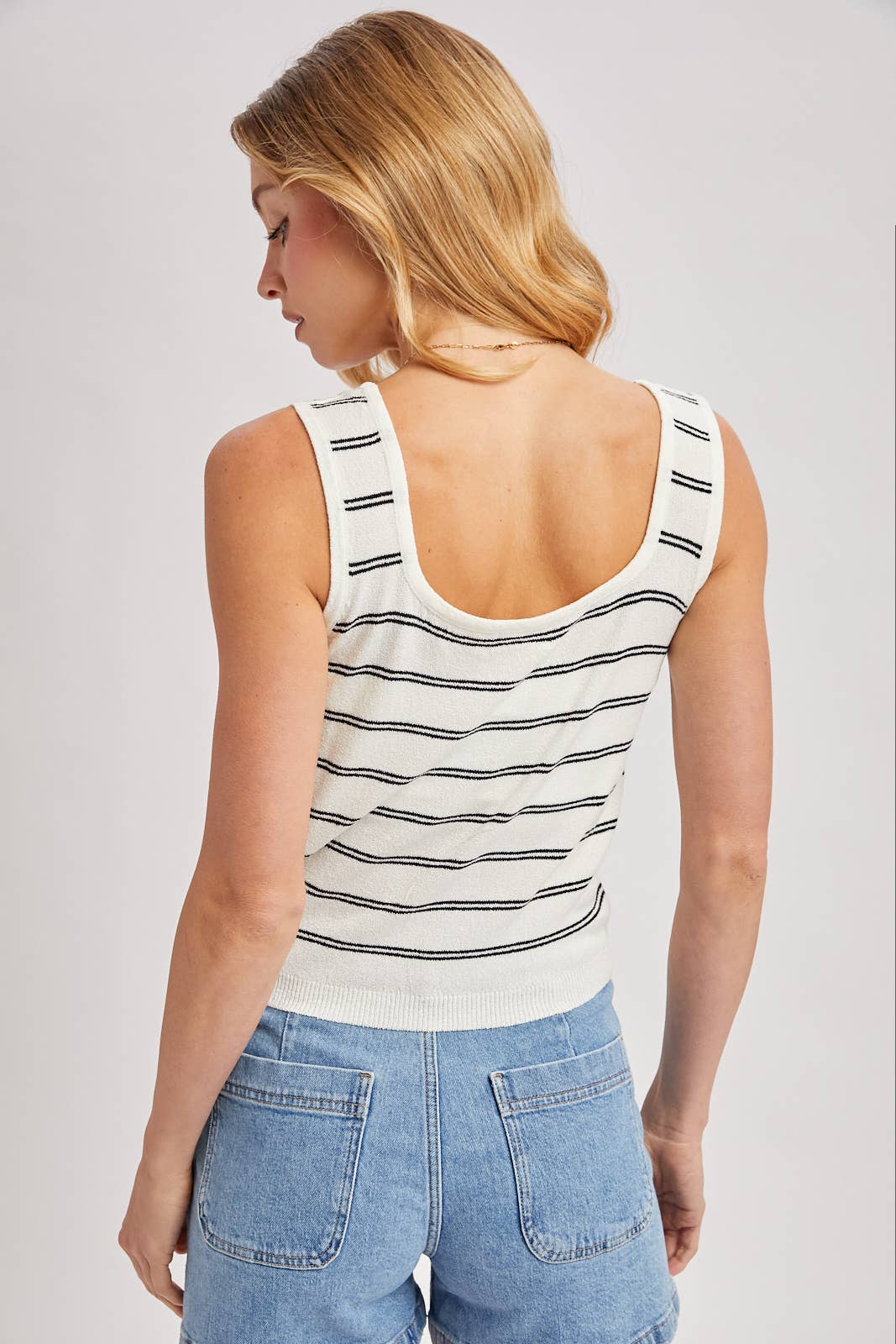 STRIPED KNIT SLEEVELESS TANK TOP