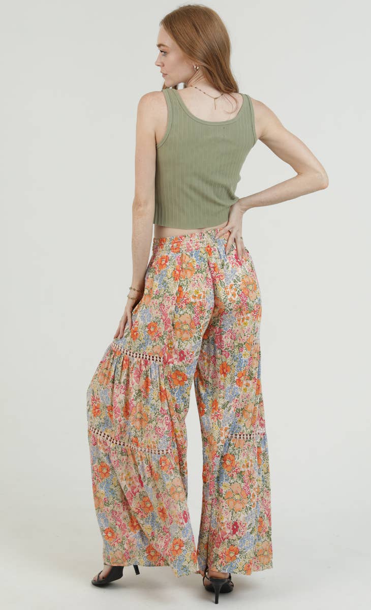 WIDE LEG PANTS WITH LACE CUT OUTS