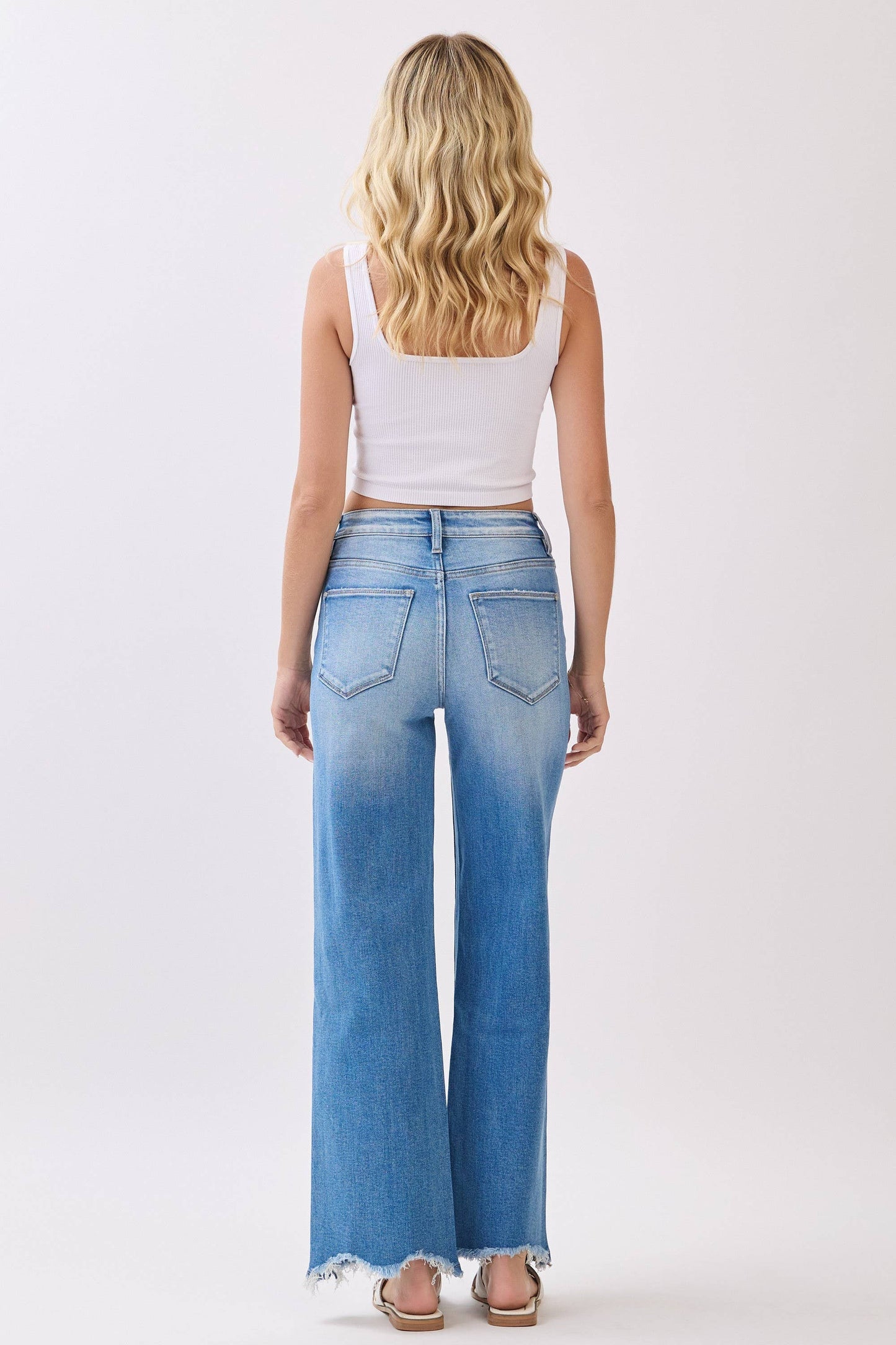 PETRA HIGH RISE STRETCH  WIDE LEG W/ DESTROYED HEM JEANS