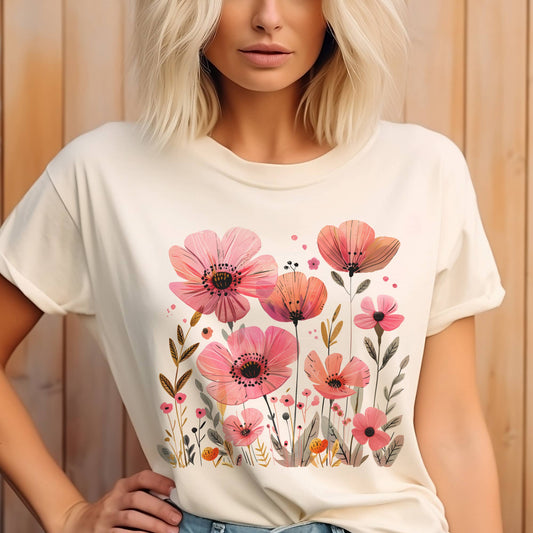 Pink Poppy Watercolor Tee