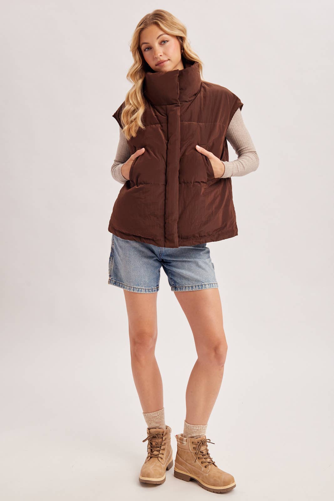 OVERSIZED HIGH NECK QUILTED PUFFER VEST