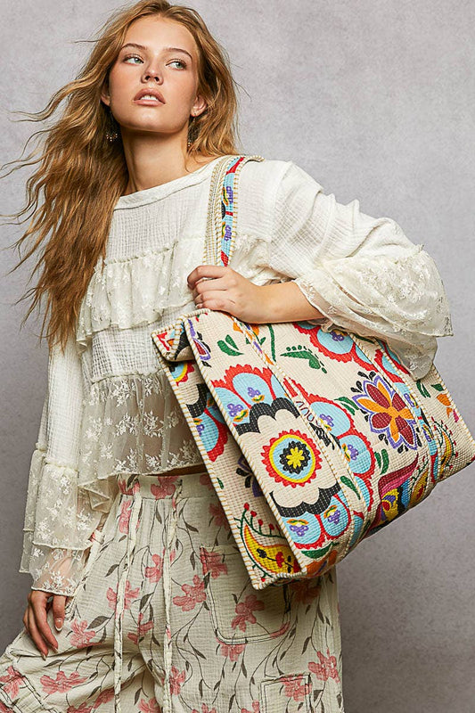 Cotton Printed Cream Tote Bag