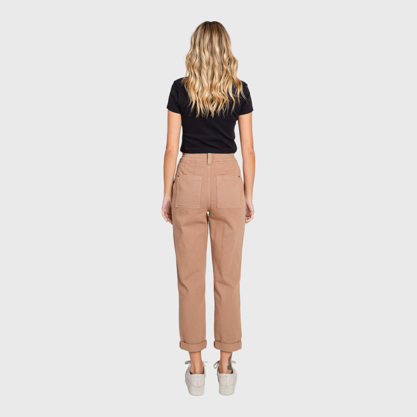 HIGH RISE PAPER BAG MOM JEANS W/ ELASTIC BAND