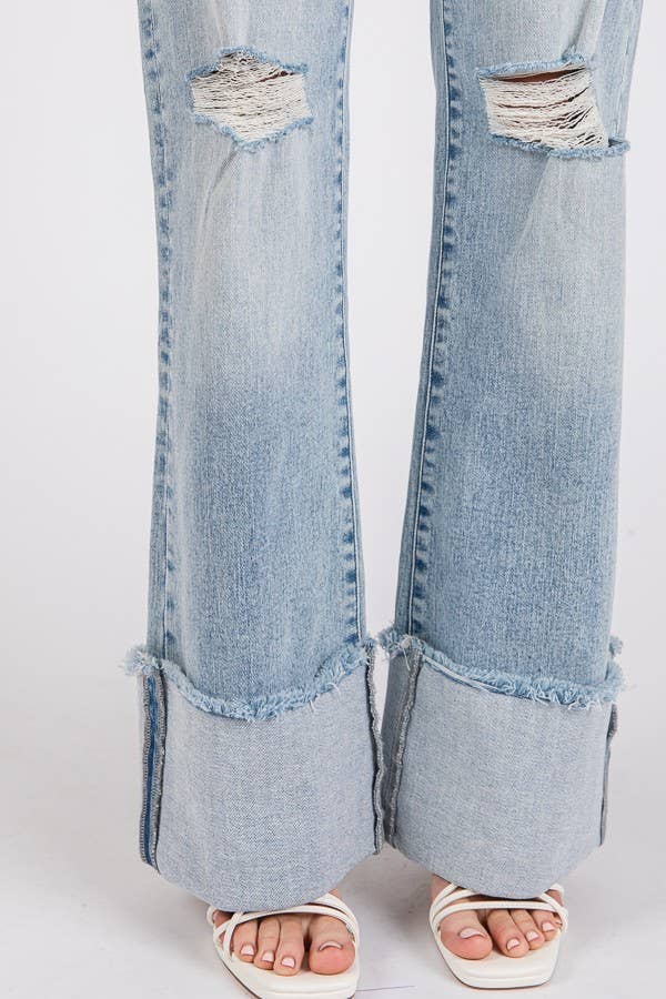 HIGH RISE SUPER STRETCH WIDE FLARE W/ CUFFED HEM