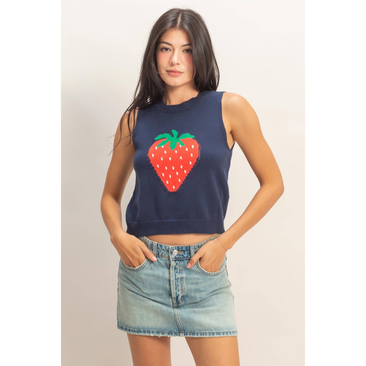 Strawberry Sleeveless Knit Top