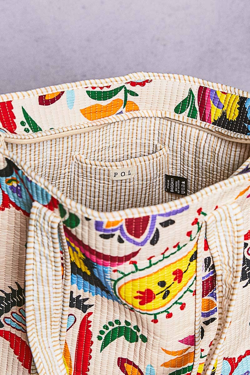 Cotton Printed Cream Tote Bag