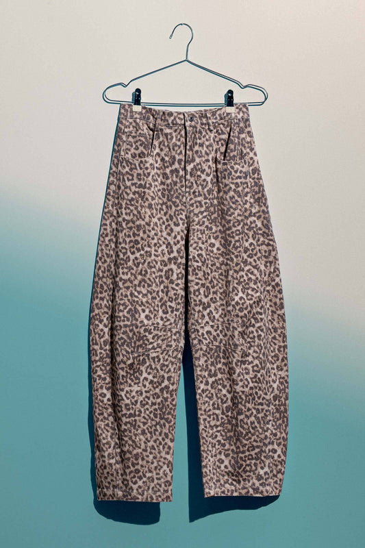 Leopard Print Barrel Jeans