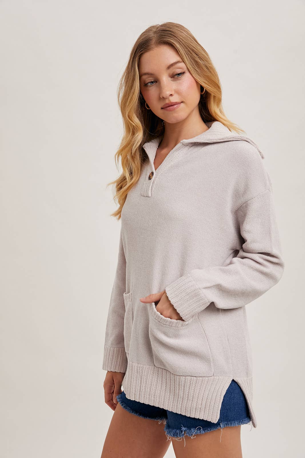 ONE BUTTON KNIT SWEATER PULLOVER