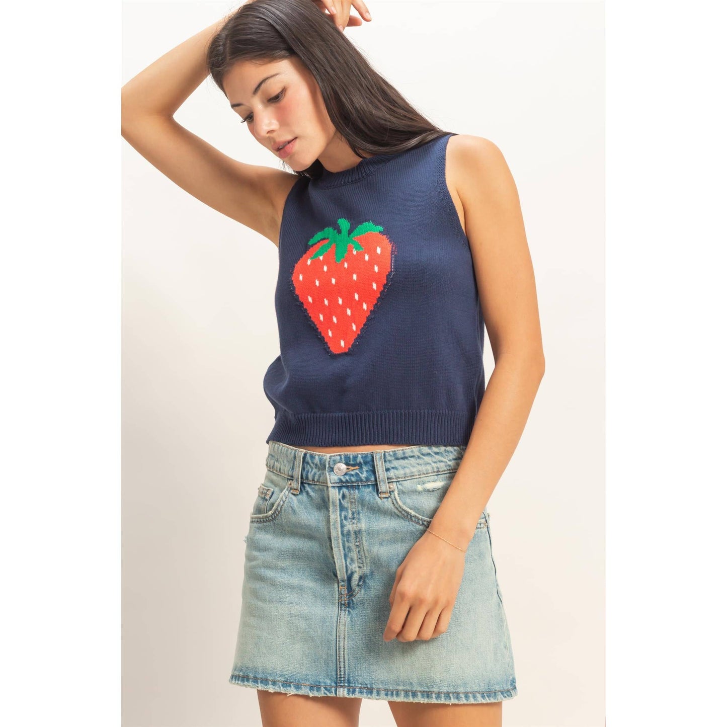 Strawberry Sleeveless Knit Top