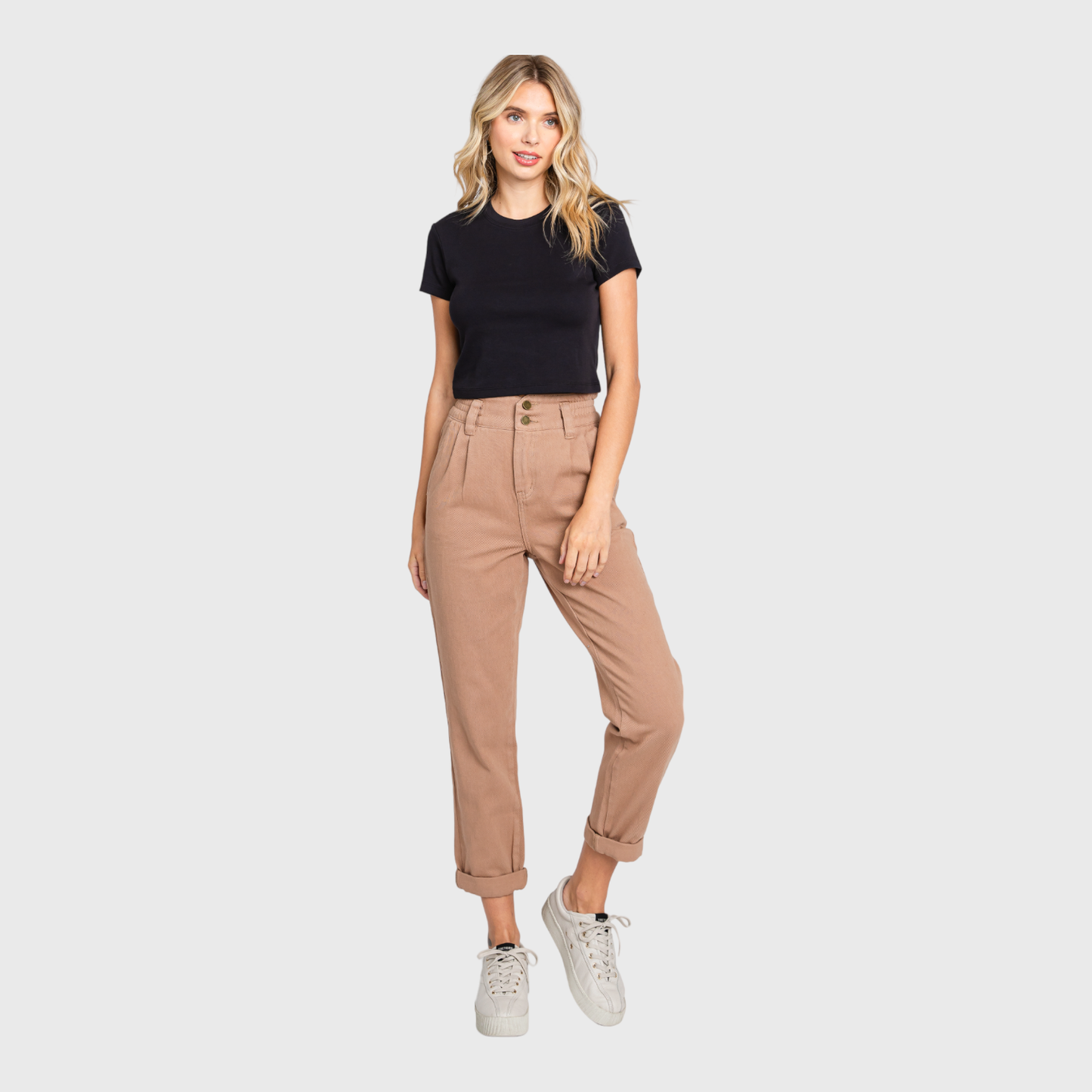 HIGH RISE PAPER BAG MOM JEANS W/ ELASTIC BAND