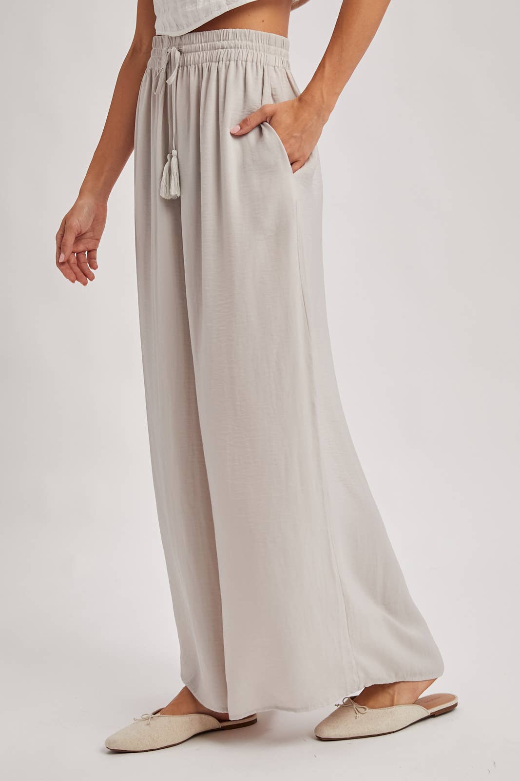 SILKY PALAZZO WIDE LEG PANTS