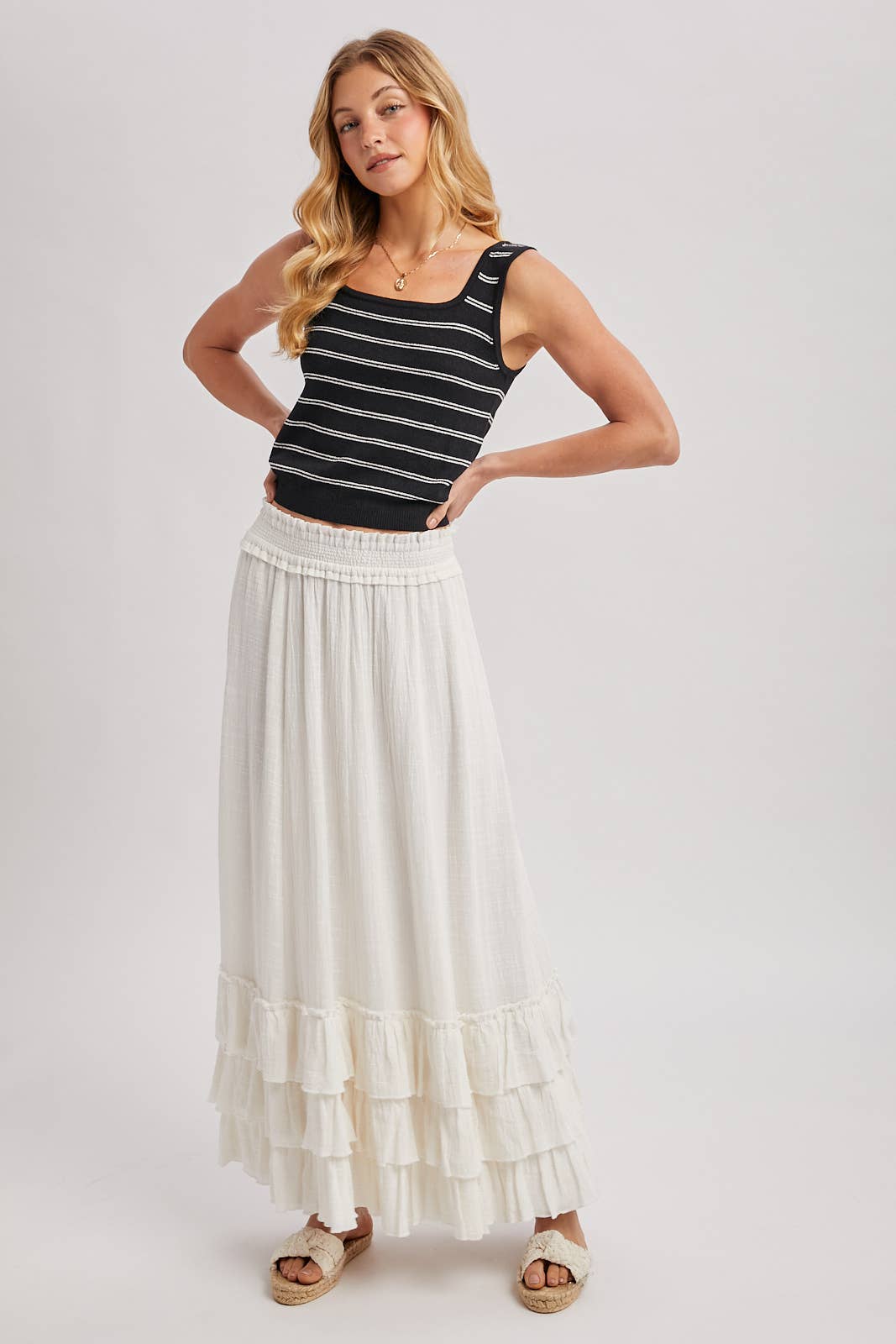 STRIPED KNIT SLEEVELESS TANK TOP