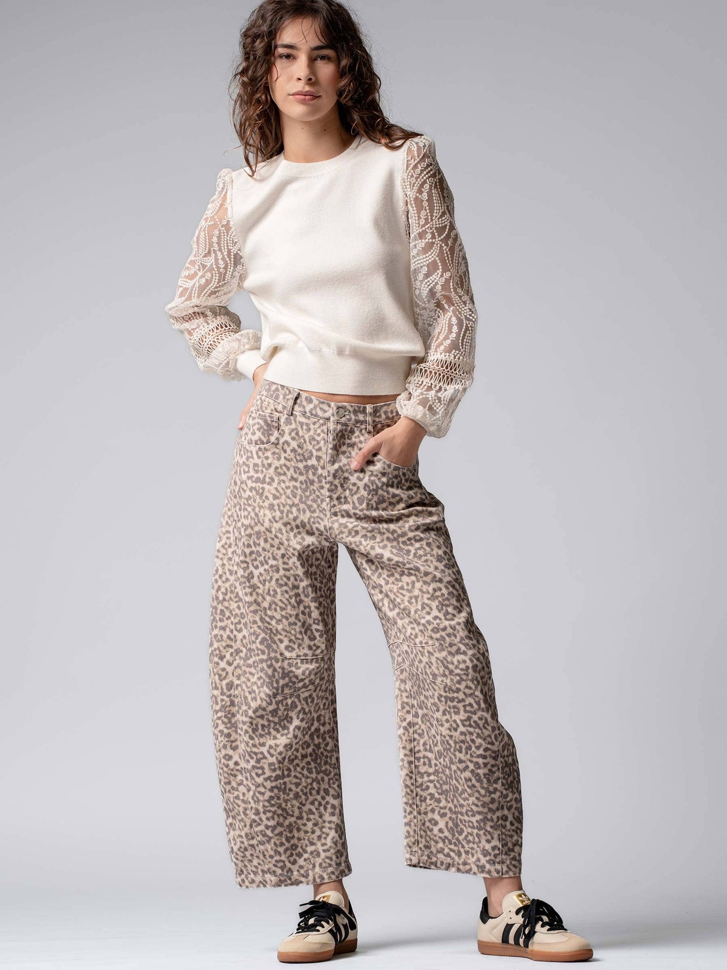 Leopard Print Barrel Jeans