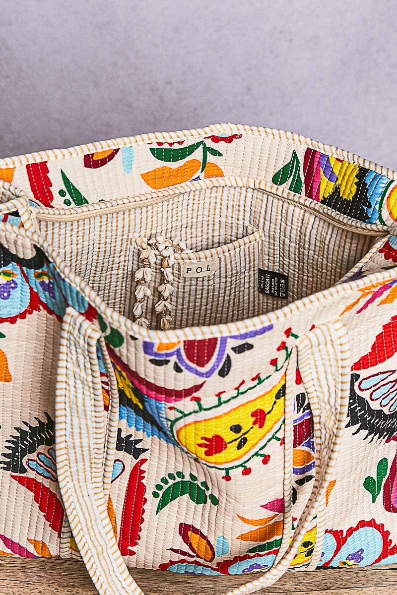 Cotton Printed Cream Tote Bag