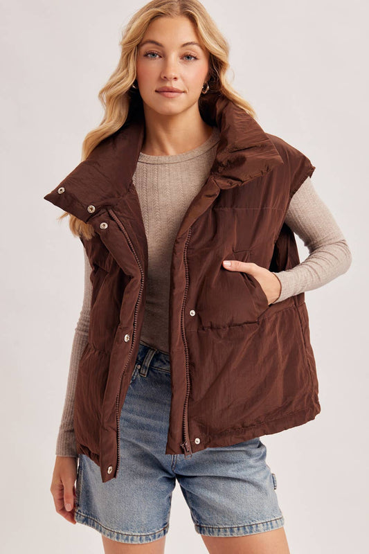 OVERSIZED HIGH NECK QUILTED PUFFER VEST