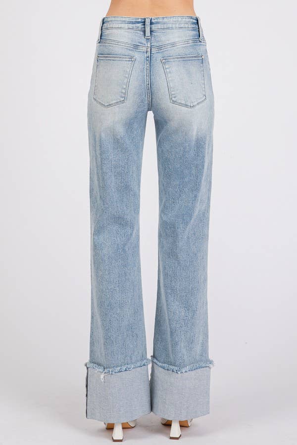 HIGH RISE SUPER STRETCH WIDE FLARE W/ CUFFED HEM