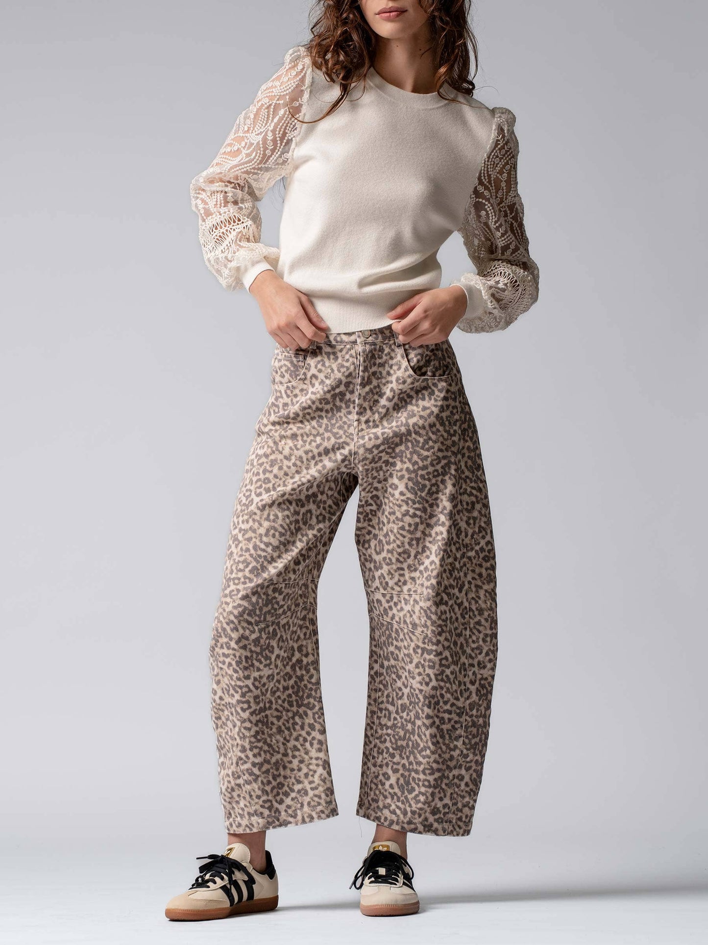 Leopard Print Barrel Jeans