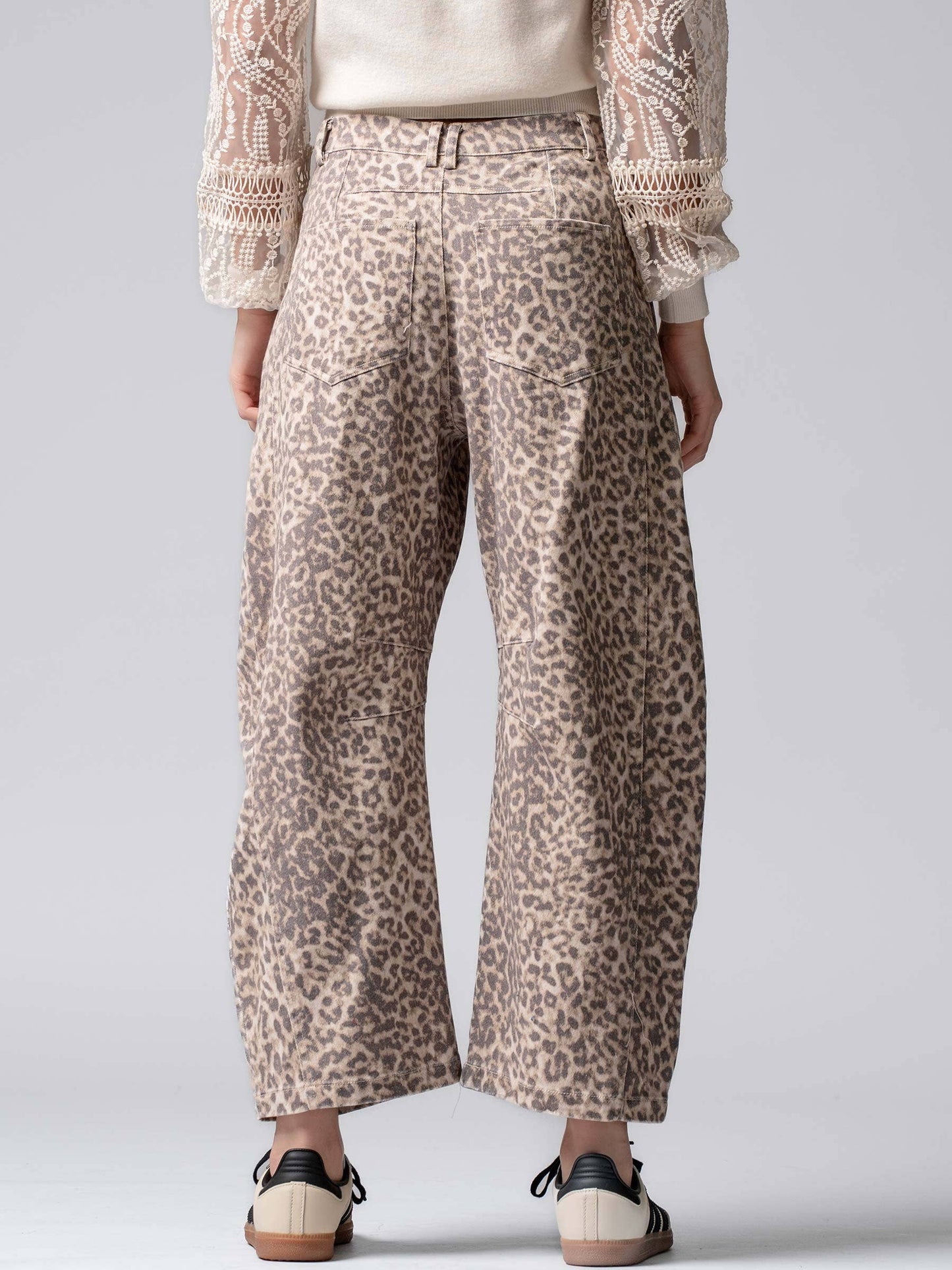Leopard Print Barrel Jeans