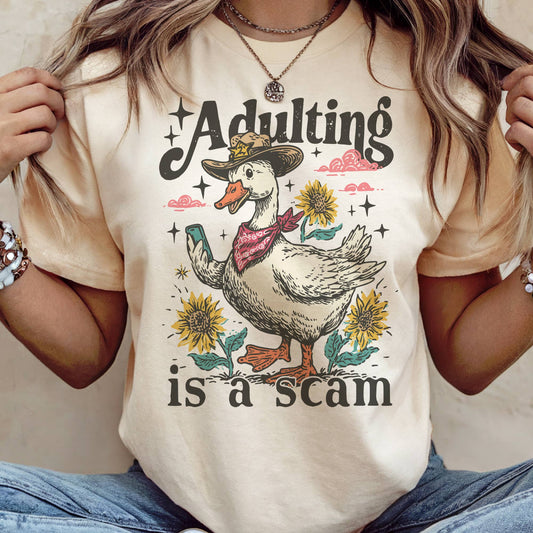 Sarcastic Duck Adulting Is A Scam Graphic Tee