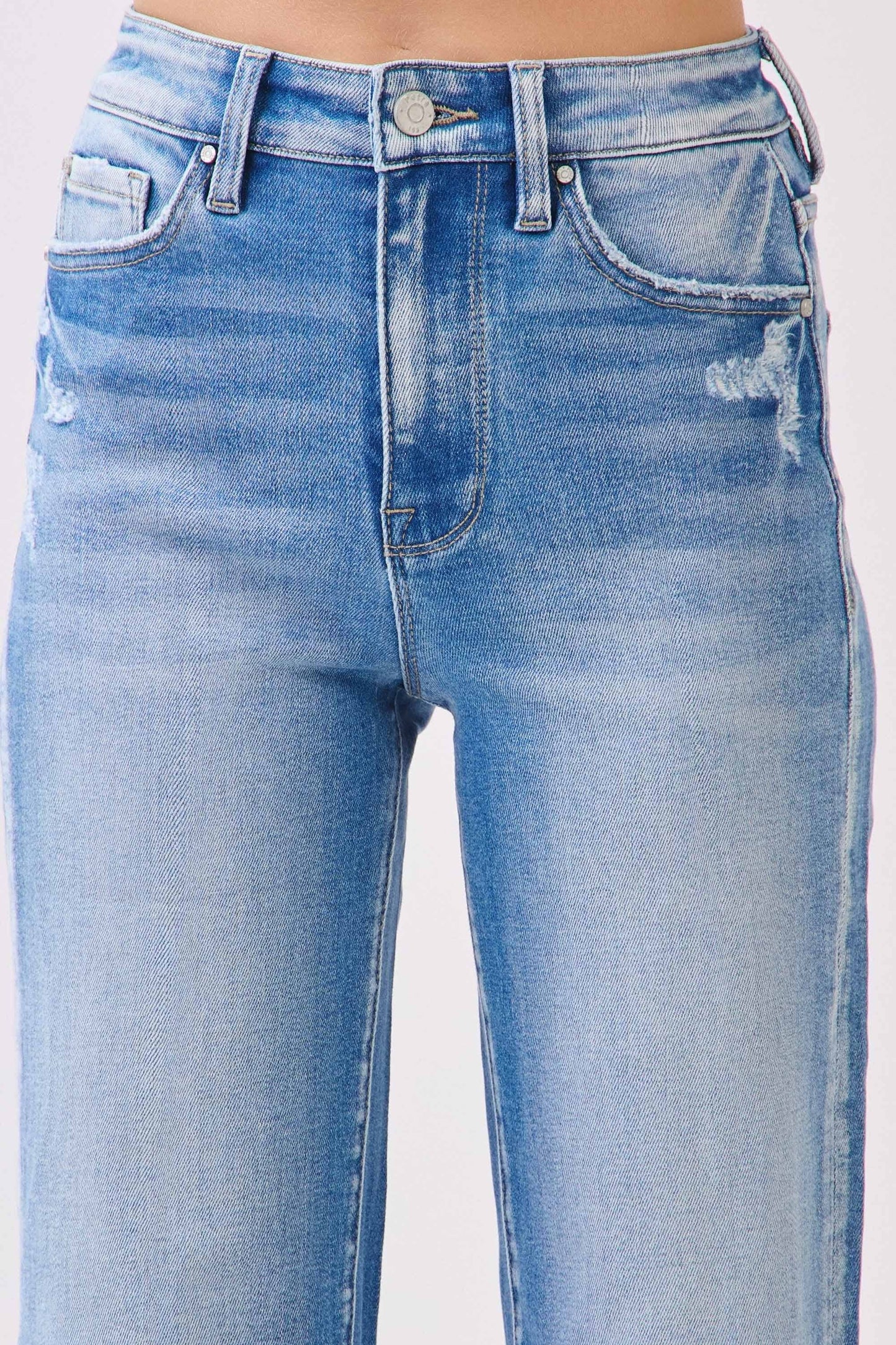PETRA HIGH RISE STRETCH  WIDE LEG W/ DESTROYED HEM JEANS