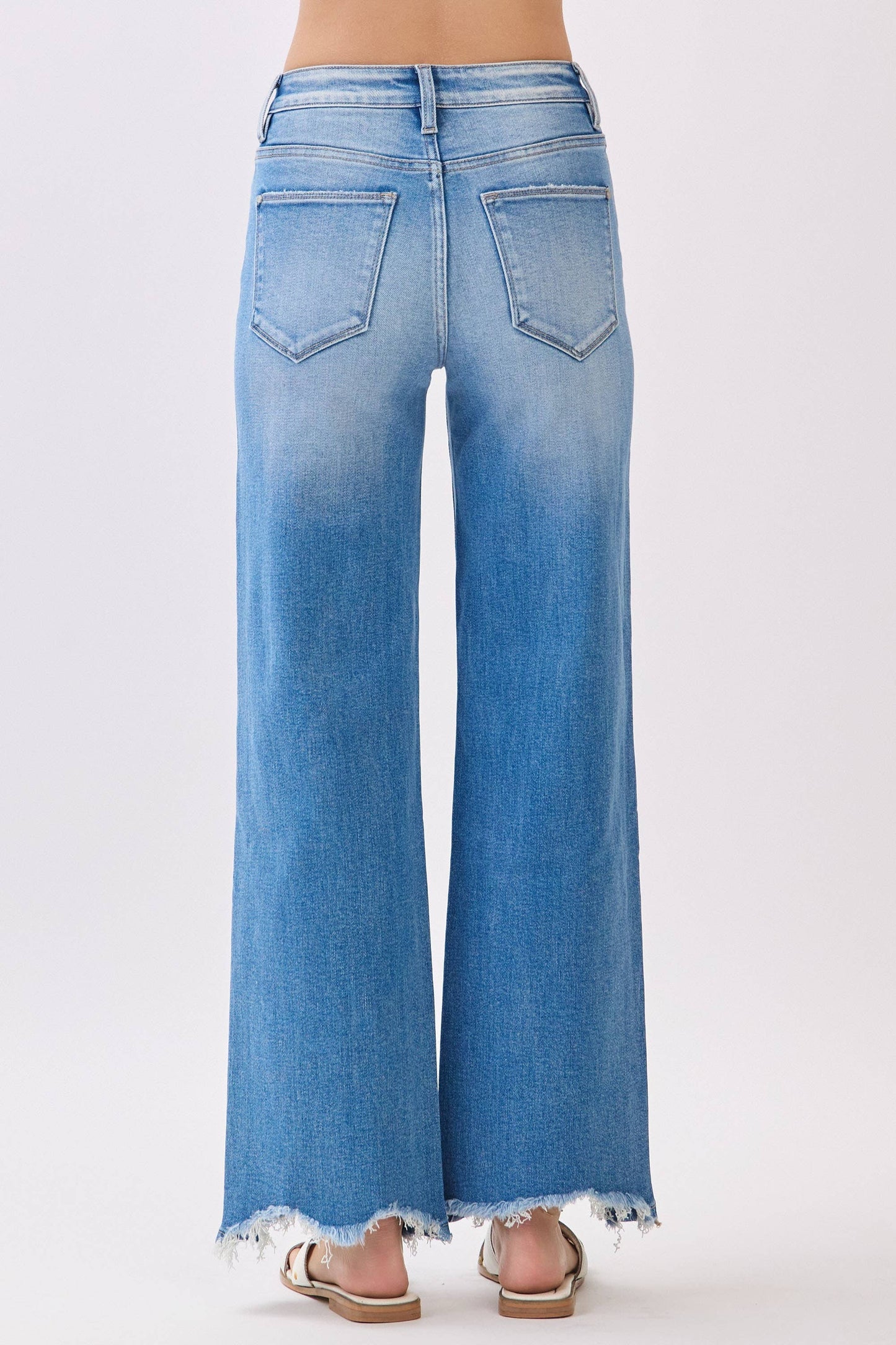 PETRA HIGH RISE STRETCH  WIDE LEG W/ DESTROYED HEM JEANS