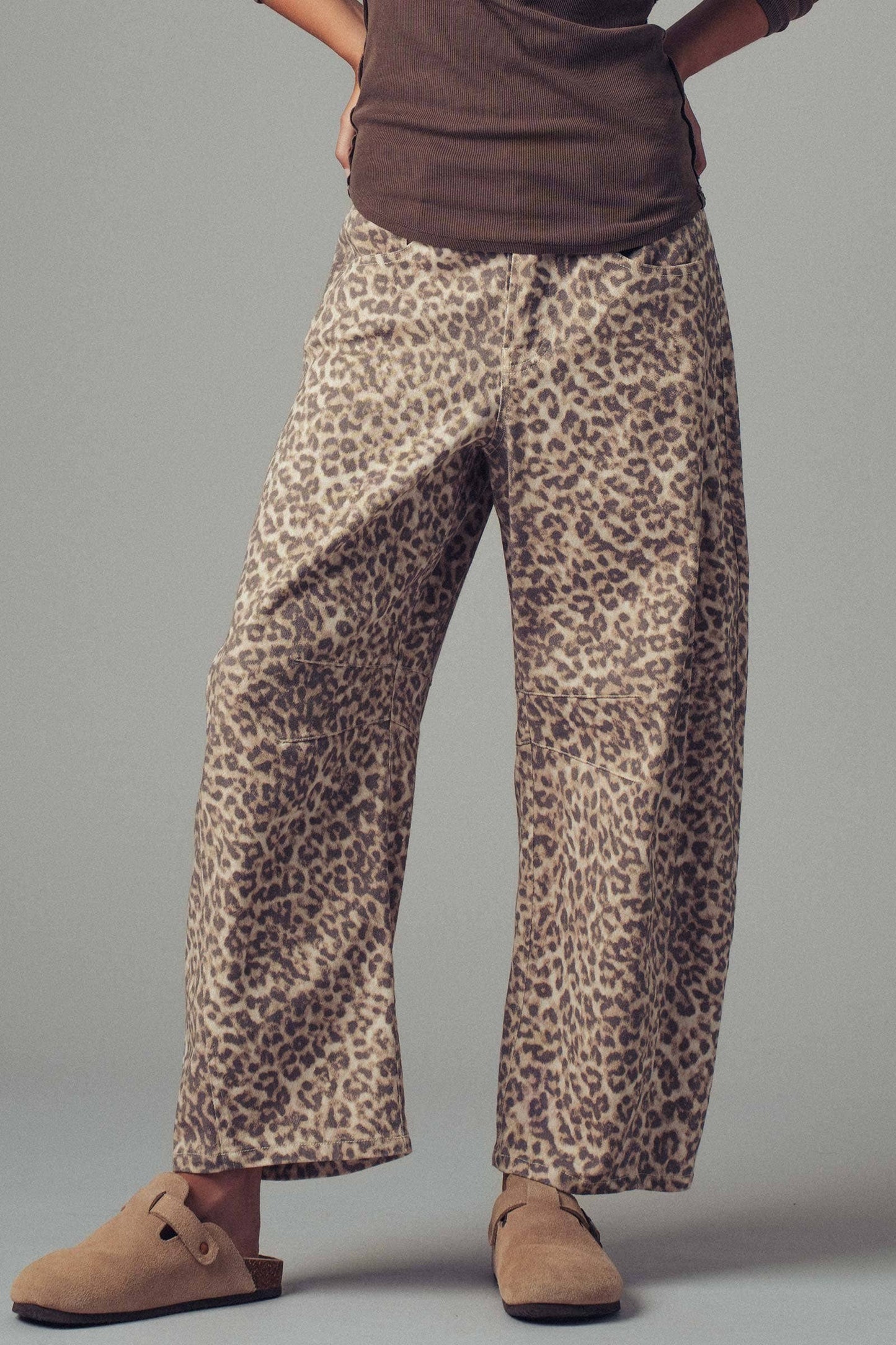 Leopard Print Barrel Jeans