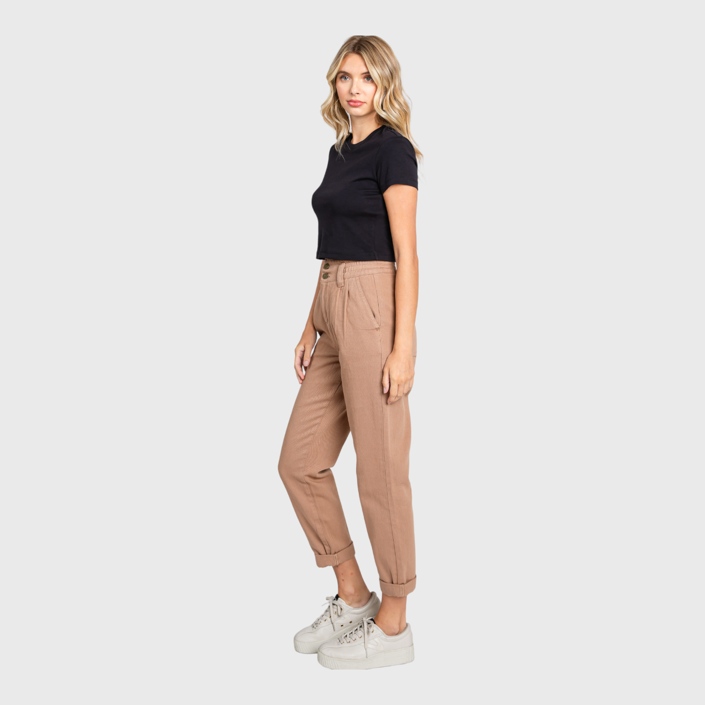 HIGH RISE PAPER BAG MOM JEANS W/ ELASTIC BAND