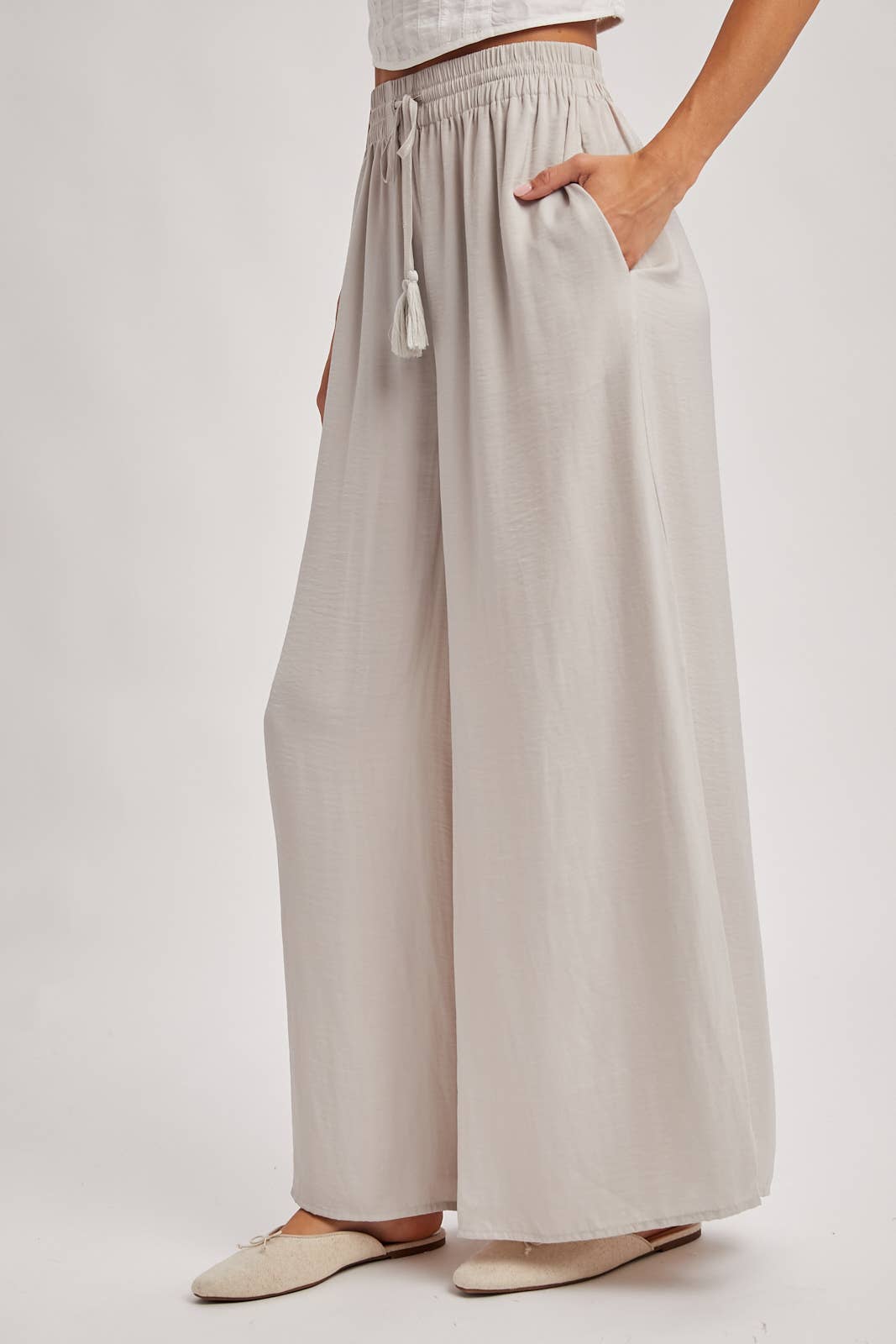 SILKY PALAZZO WIDE LEG PANTS