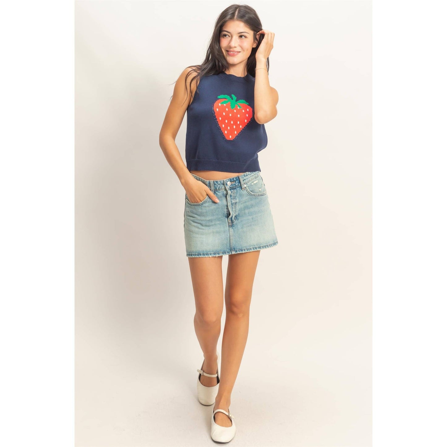 Strawberry Sleeveless Knit Top