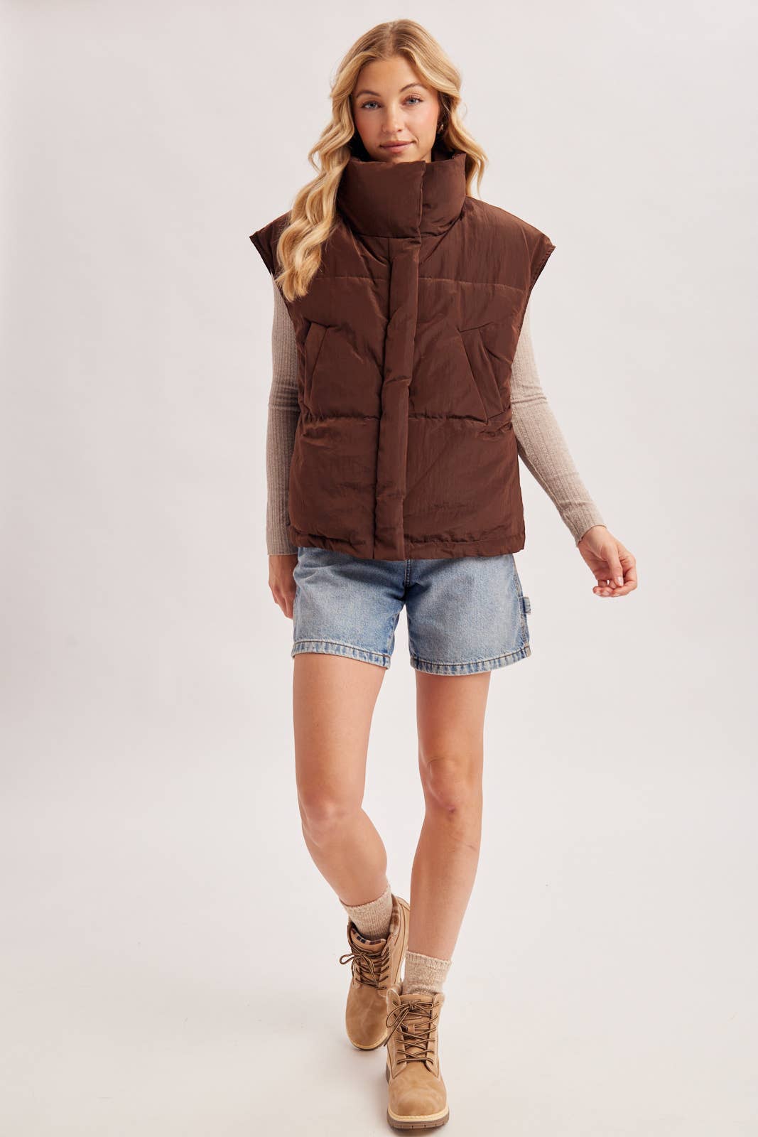 OVERSIZED HIGH NECK QUILTED PUFFER VEST