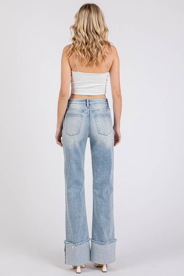 HIGH RISE SUPER STRETCH WIDE FLARE W/ CUFFED HEM