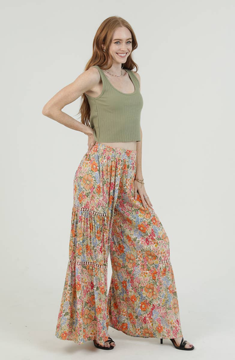 WIDE LEG PANTS WITH LACE CUT OUTS