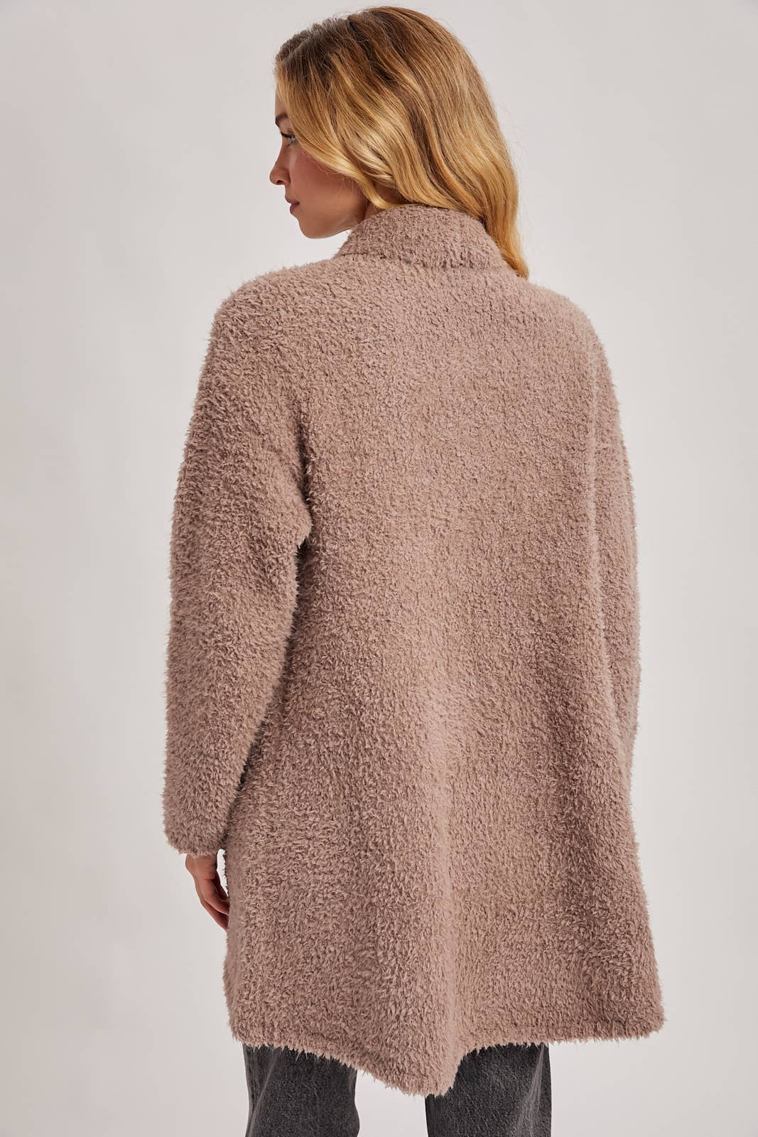 FUZZY KNIT DRAPE CARDIGAN