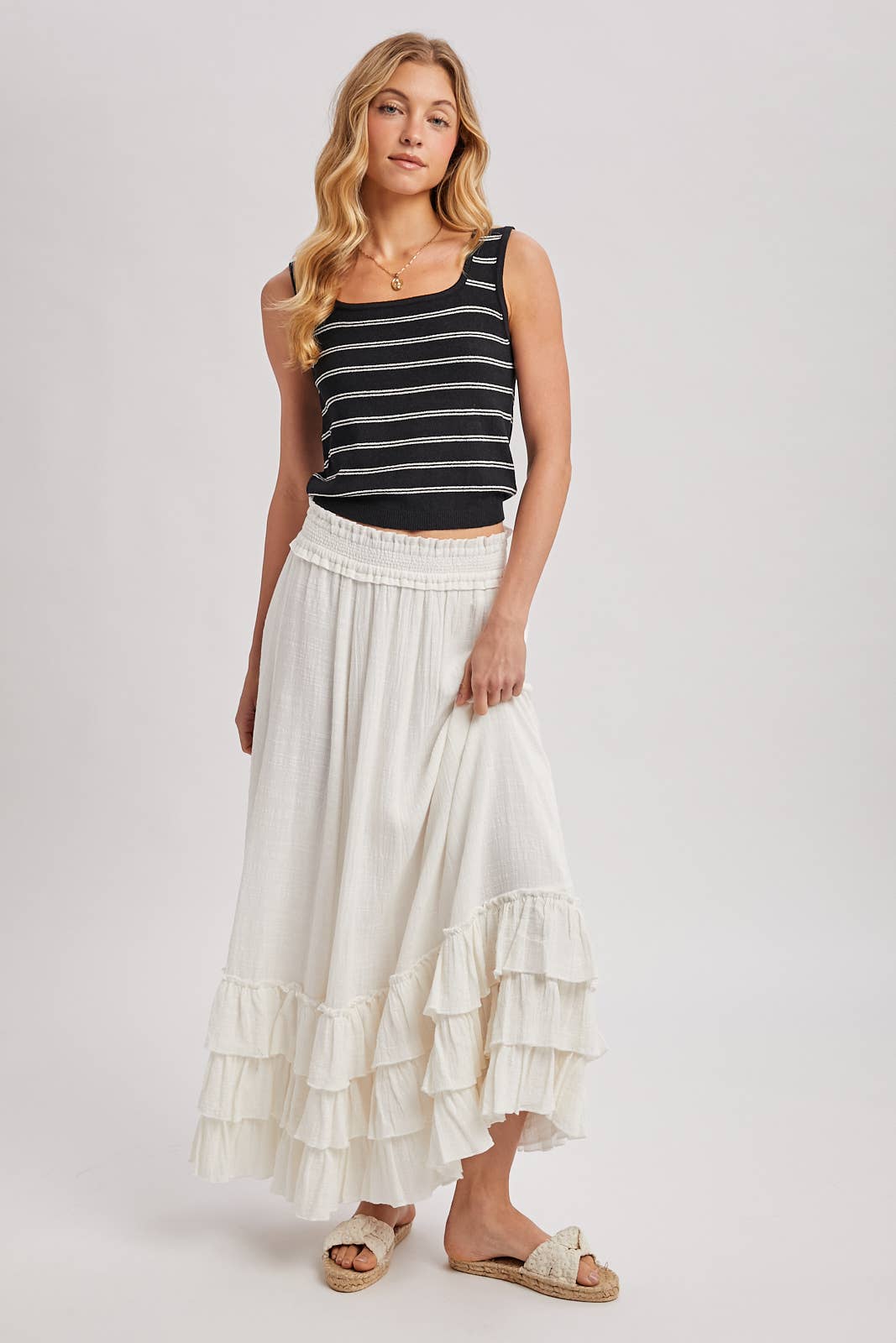 STRIPED KNIT SLEEVELESS TANK TOP