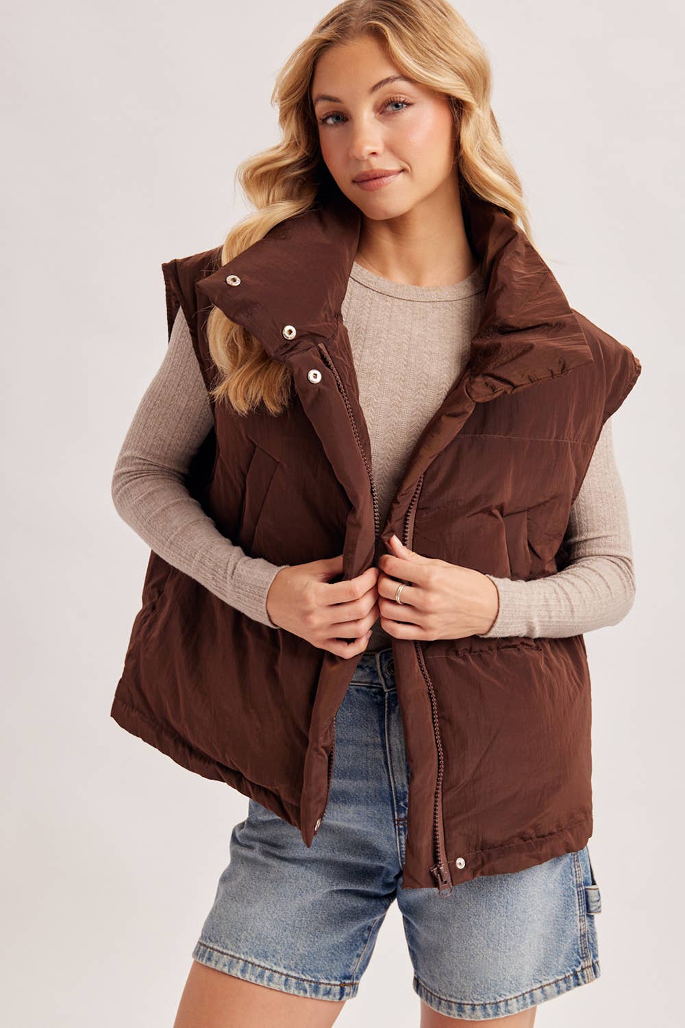 OVERSIZED HIGH NECK QUILTED PUFFER VEST