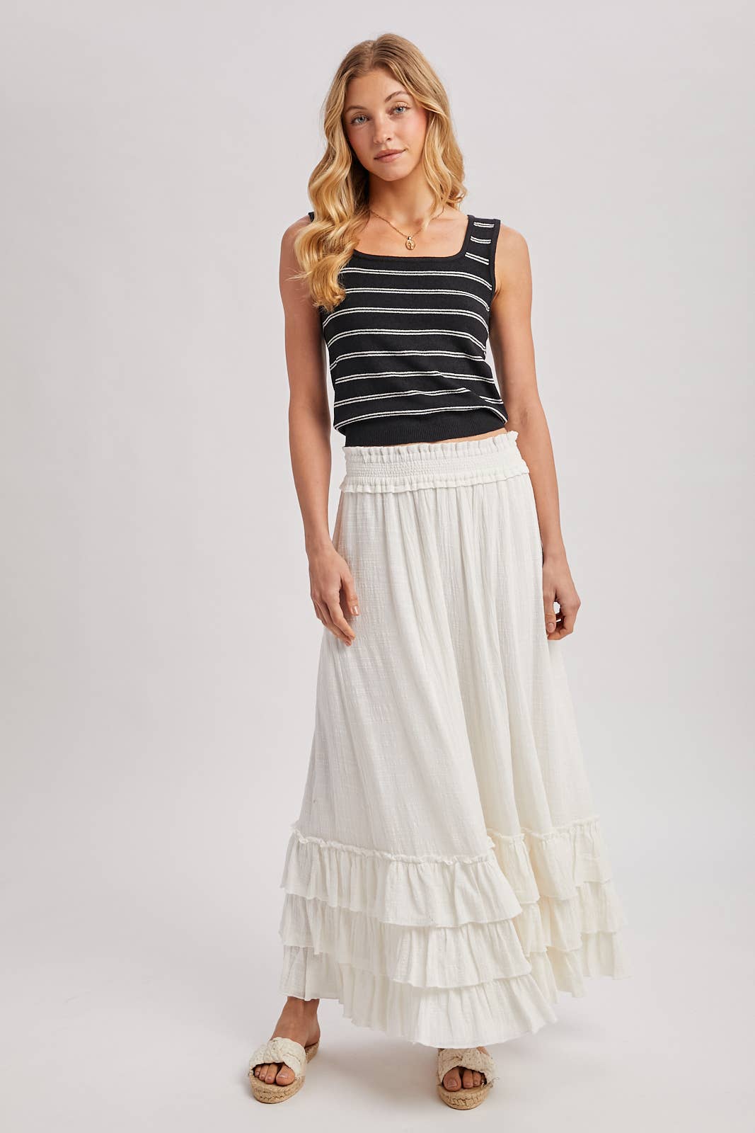 STRIPED KNIT SLEEVELESS TANK TOP