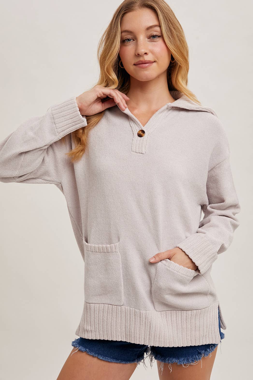 ONE BUTTON KNIT SWEATER PULLOVER