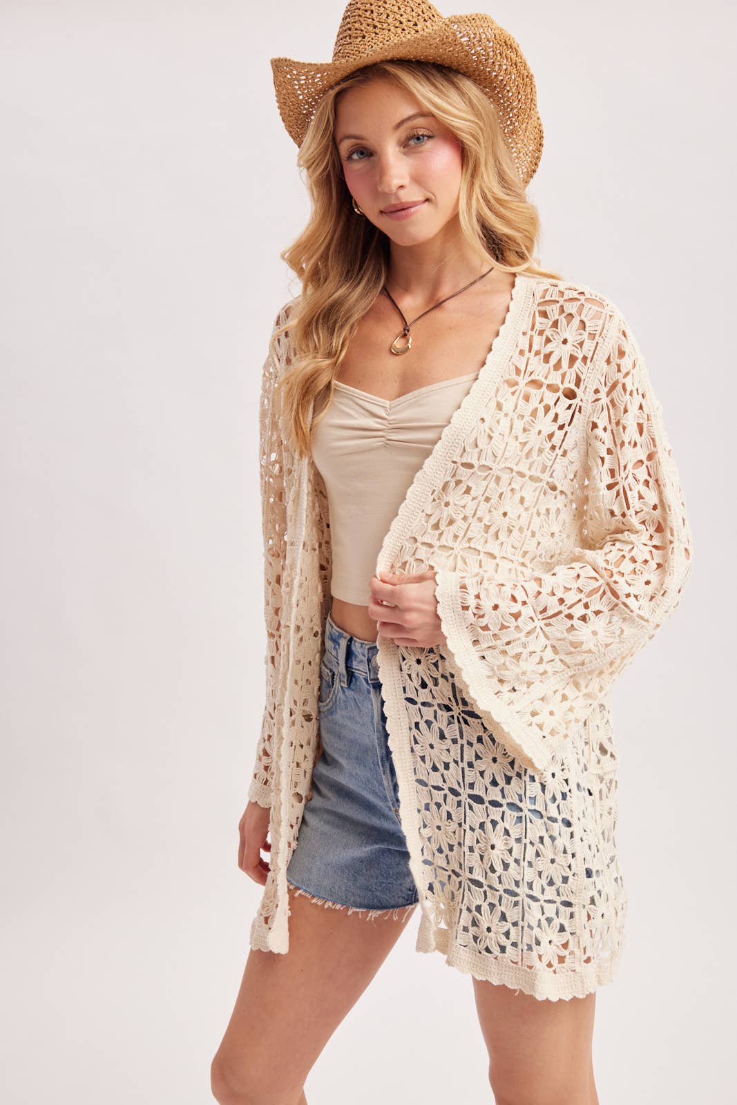BOHO OPEN-WORK CROCHET KIMONO CARDIGAN
