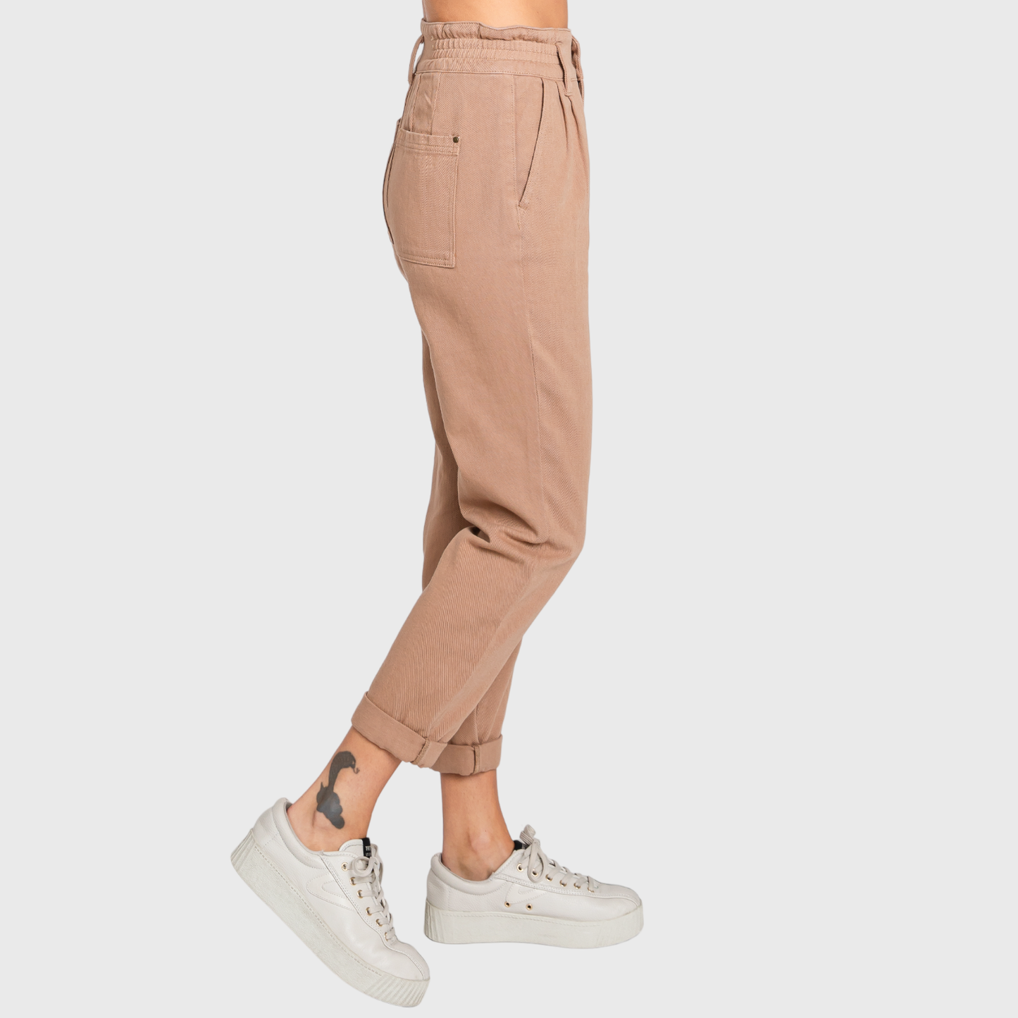 HIGH RISE PAPER BAG MOM JEANS W/ ELASTIC BAND