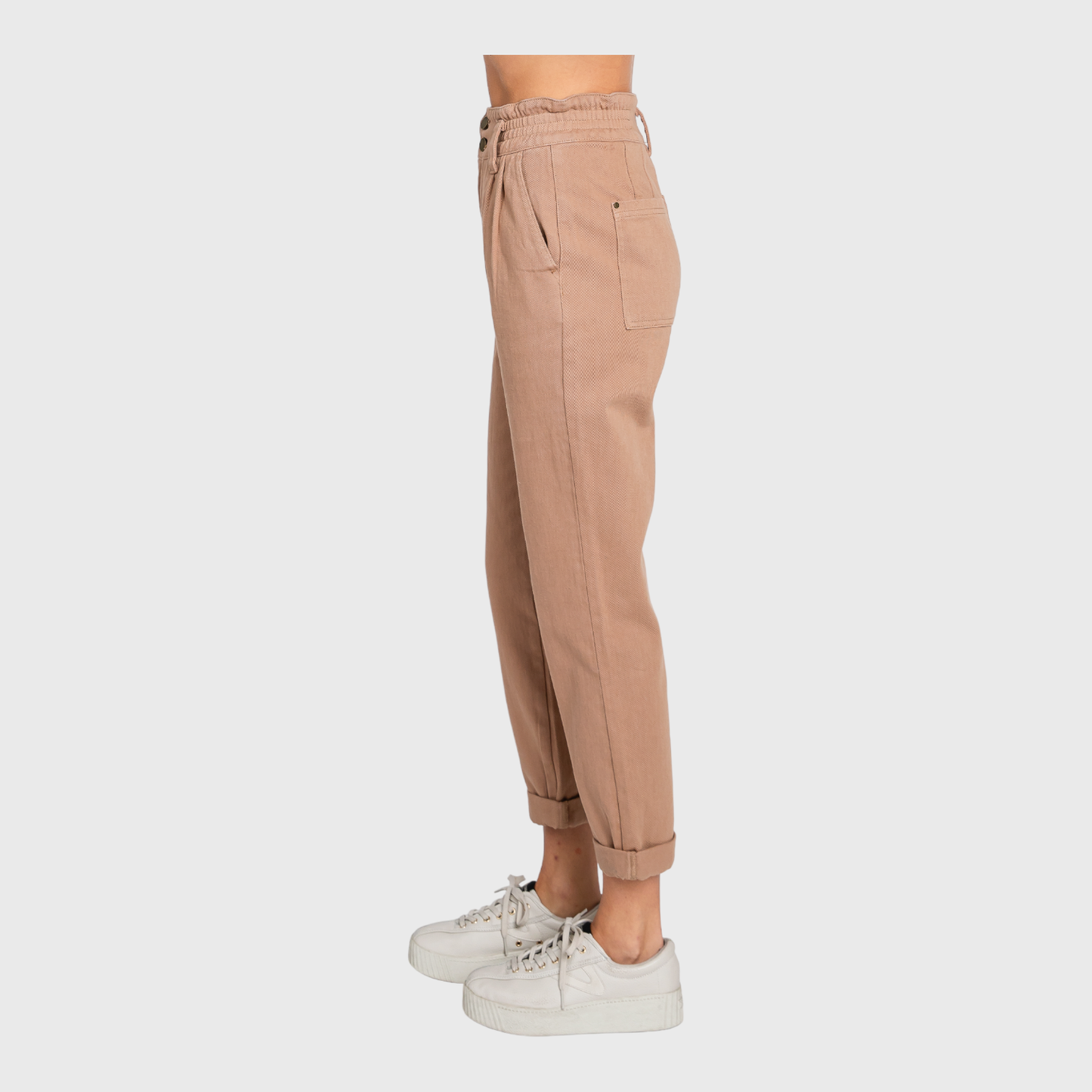HIGH RISE PAPER BAG MOM JEANS W/ ELASTIC BAND