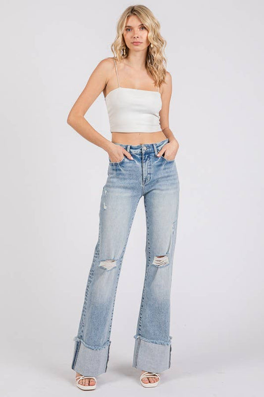 HIGH RISE SUPER STRETCH WIDE FLARE W/ CUFFED HEM